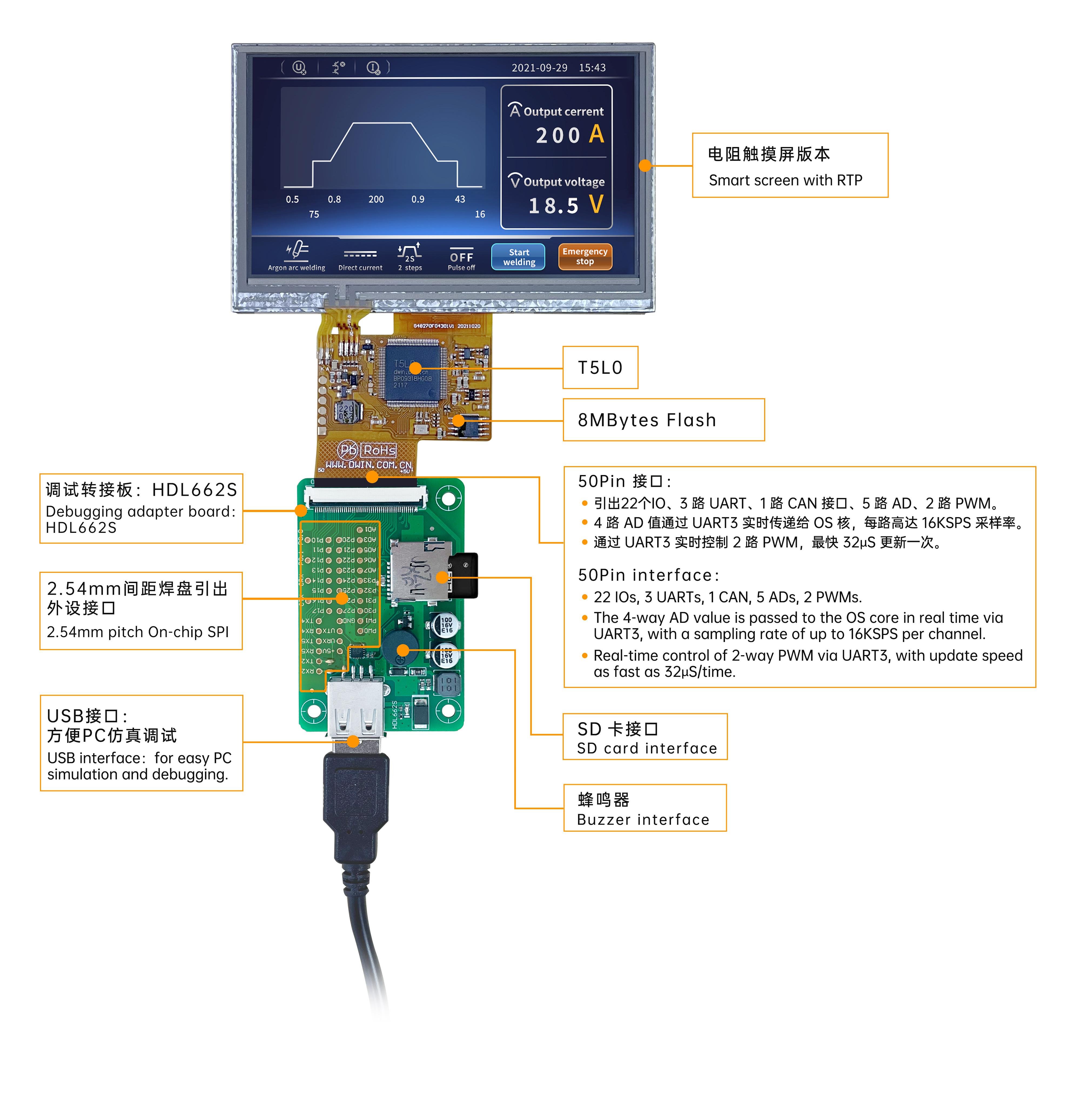 DMG48270F043_01W DWIN T5L0 UART HMI 4.3" ультратонкий TN ЖК-дисплей COF-серии