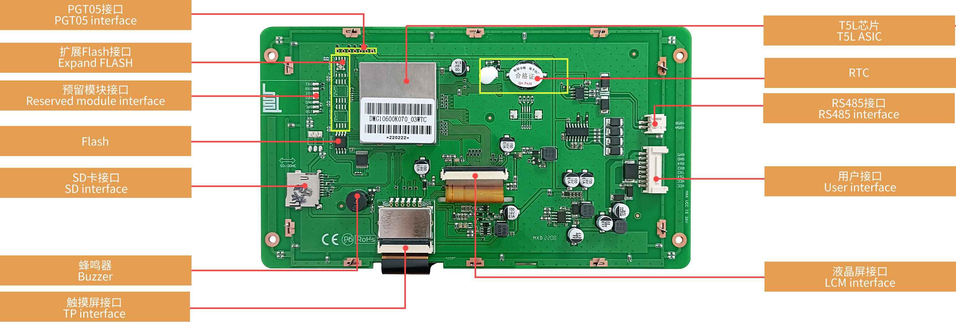 DMG10600K070_03W DWIN T5L2 UART HMI 7" IPS ЖК-дисплей медицинского класса