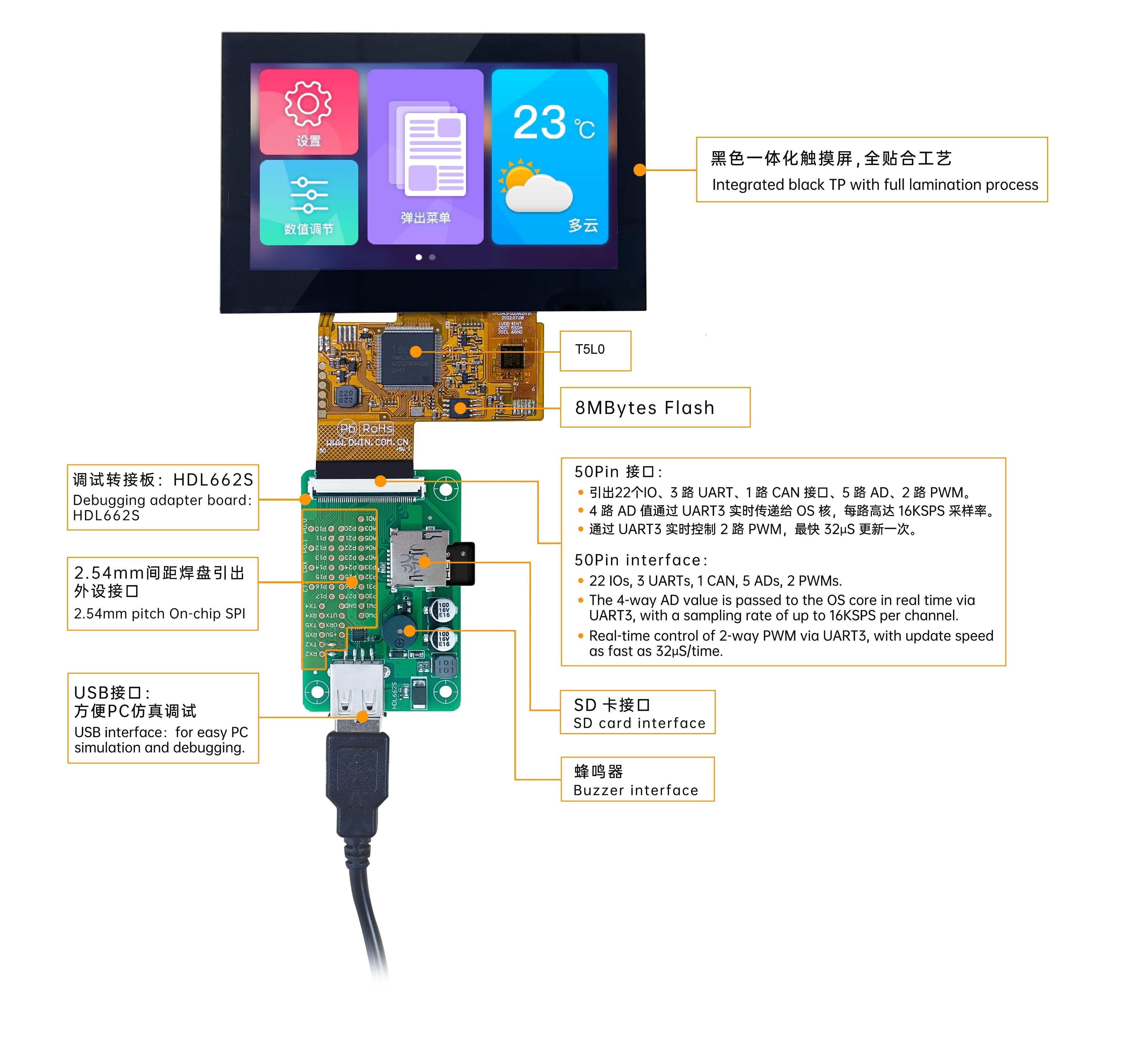 DMG48270F043_02W DWIN T5L0 UART HMI 4.3" ультратонкий TN ЖК-дисплей