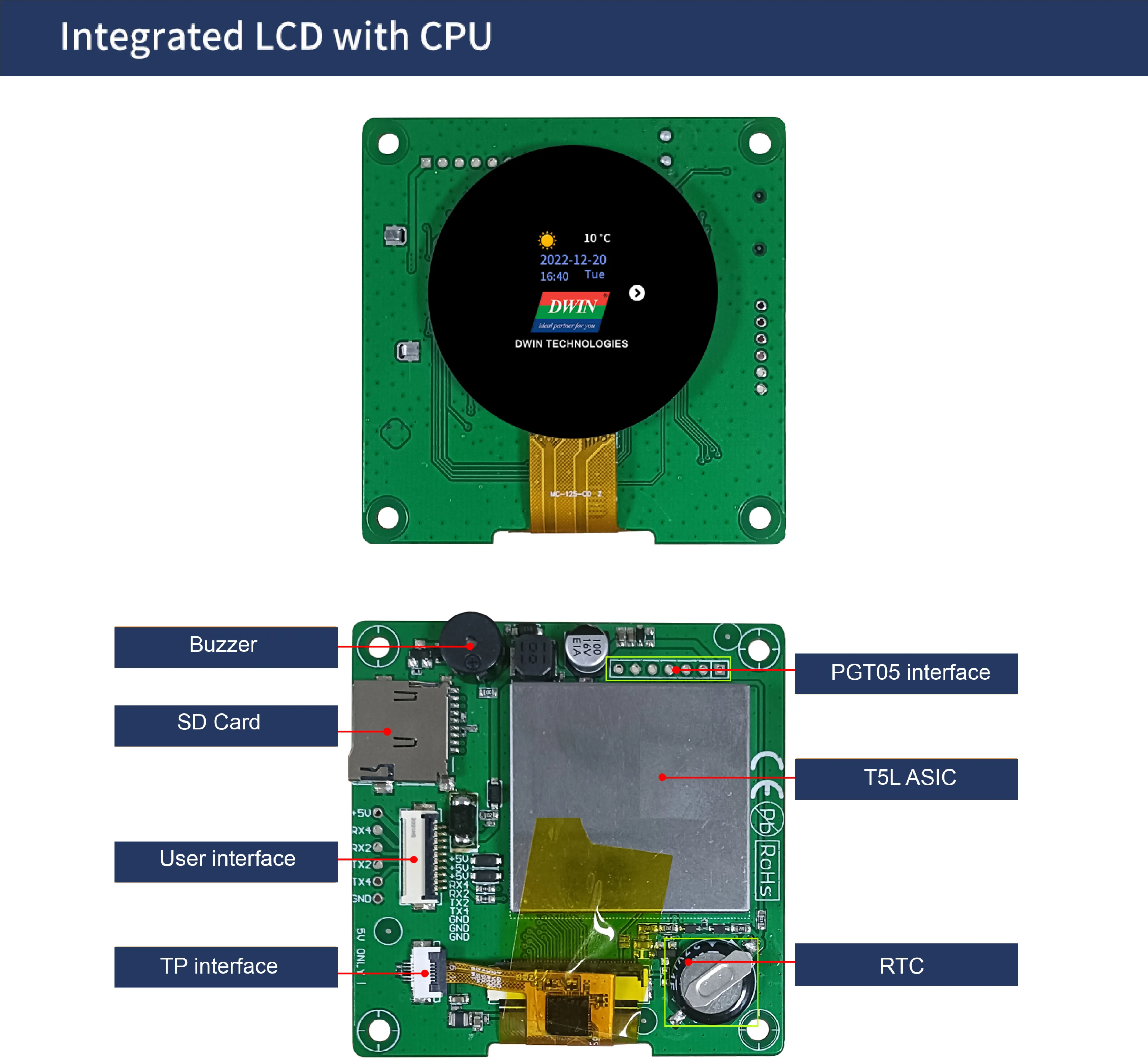 DMG24240C013_03W DWIN T5L0 UART HMI 1.3" круглый ЖК-дисплей коммерческого класса