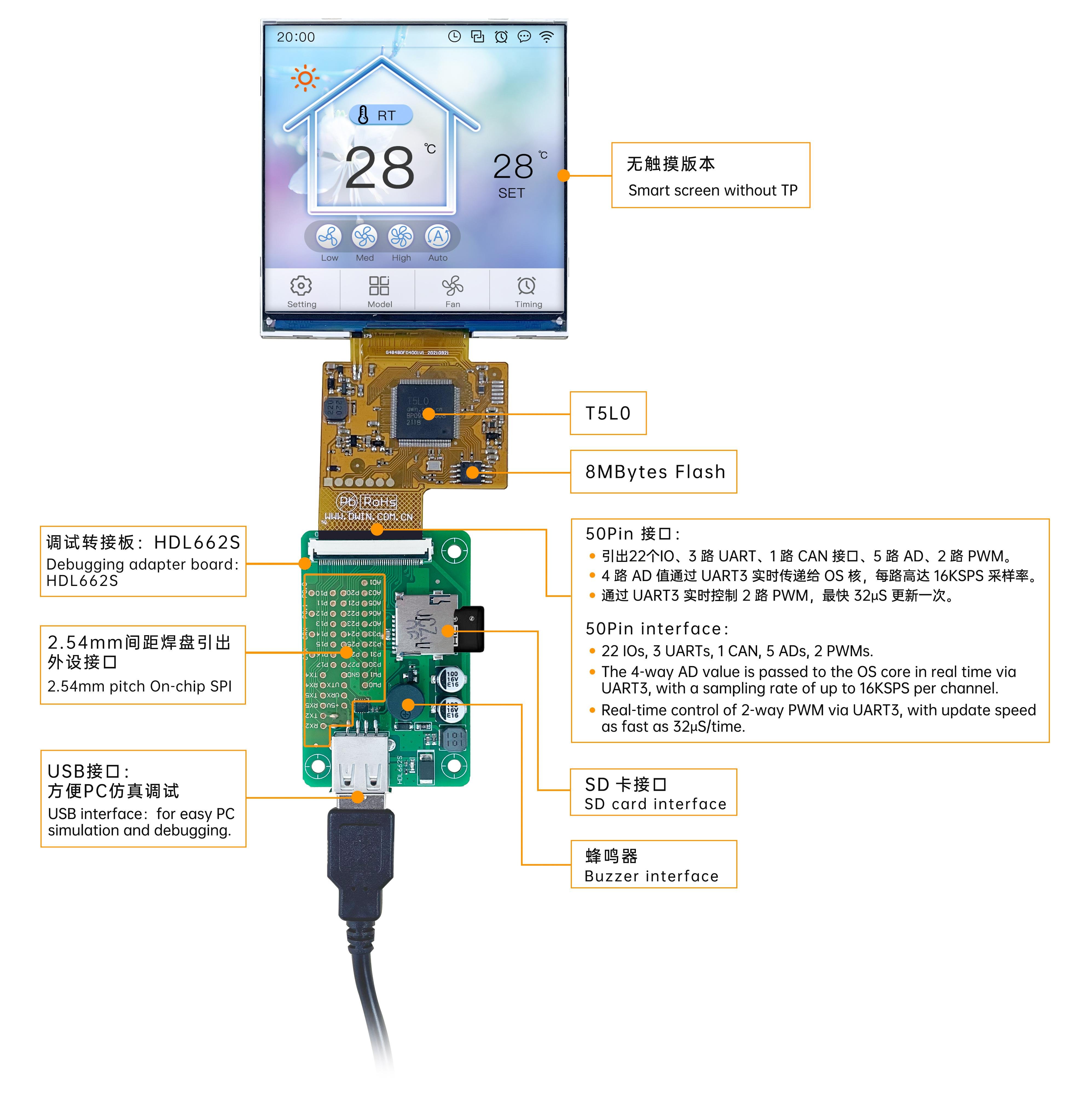 DMG48480F040_01W DWIN T5L0 UART HMI 4.0" ультратонкий IPS ЖК-дисплей COF серии