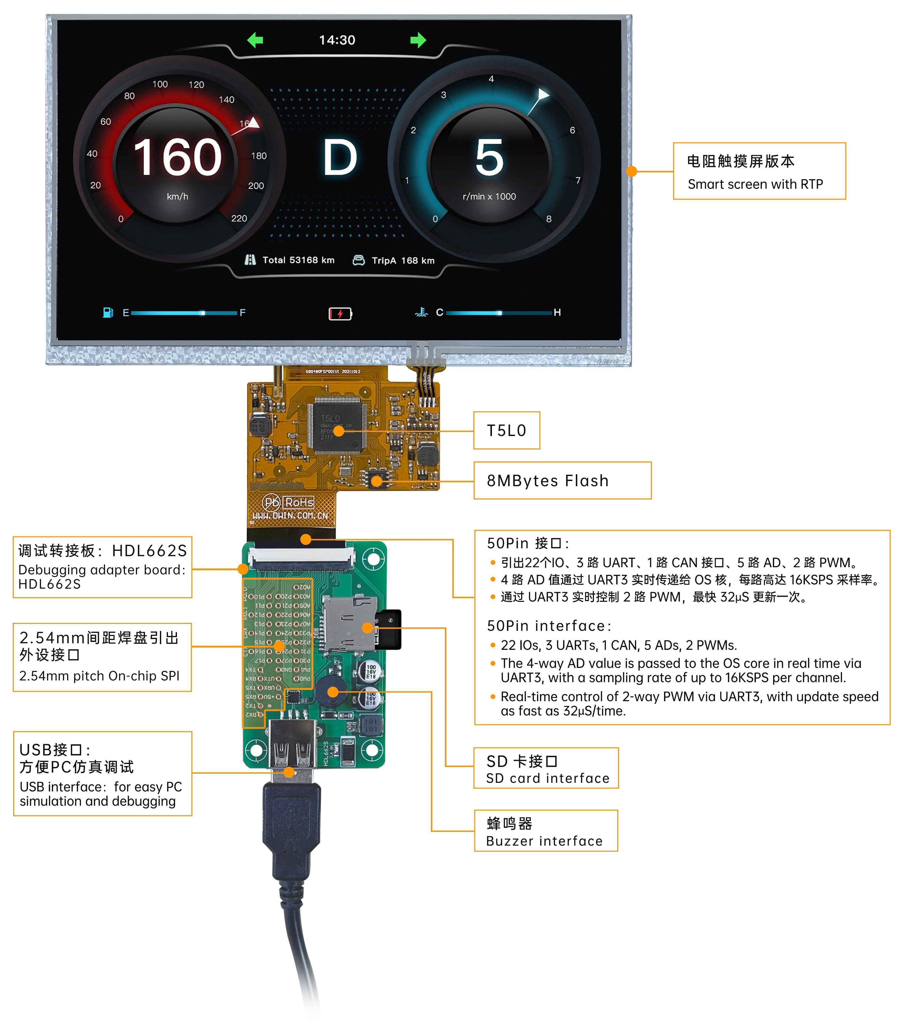 DMG80480F070_01W DWIN T5L0 UART HMI 7" ультратонкий TN ЖК-дисплей