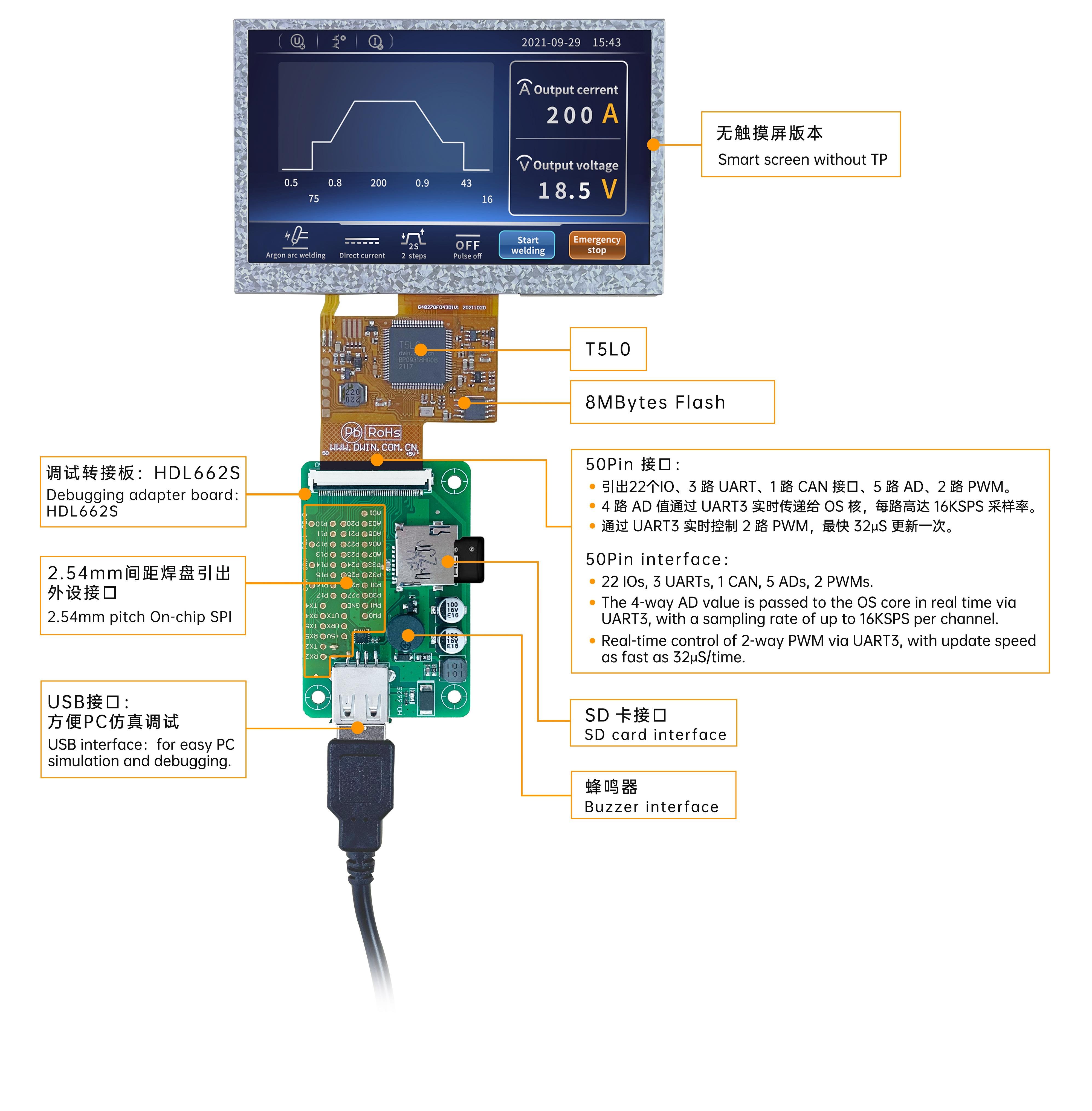 DMG48270F043_01W DWIN T5L0 UART HMI 4.3" ультратонкий TN ЖК-дисплей COF-серии