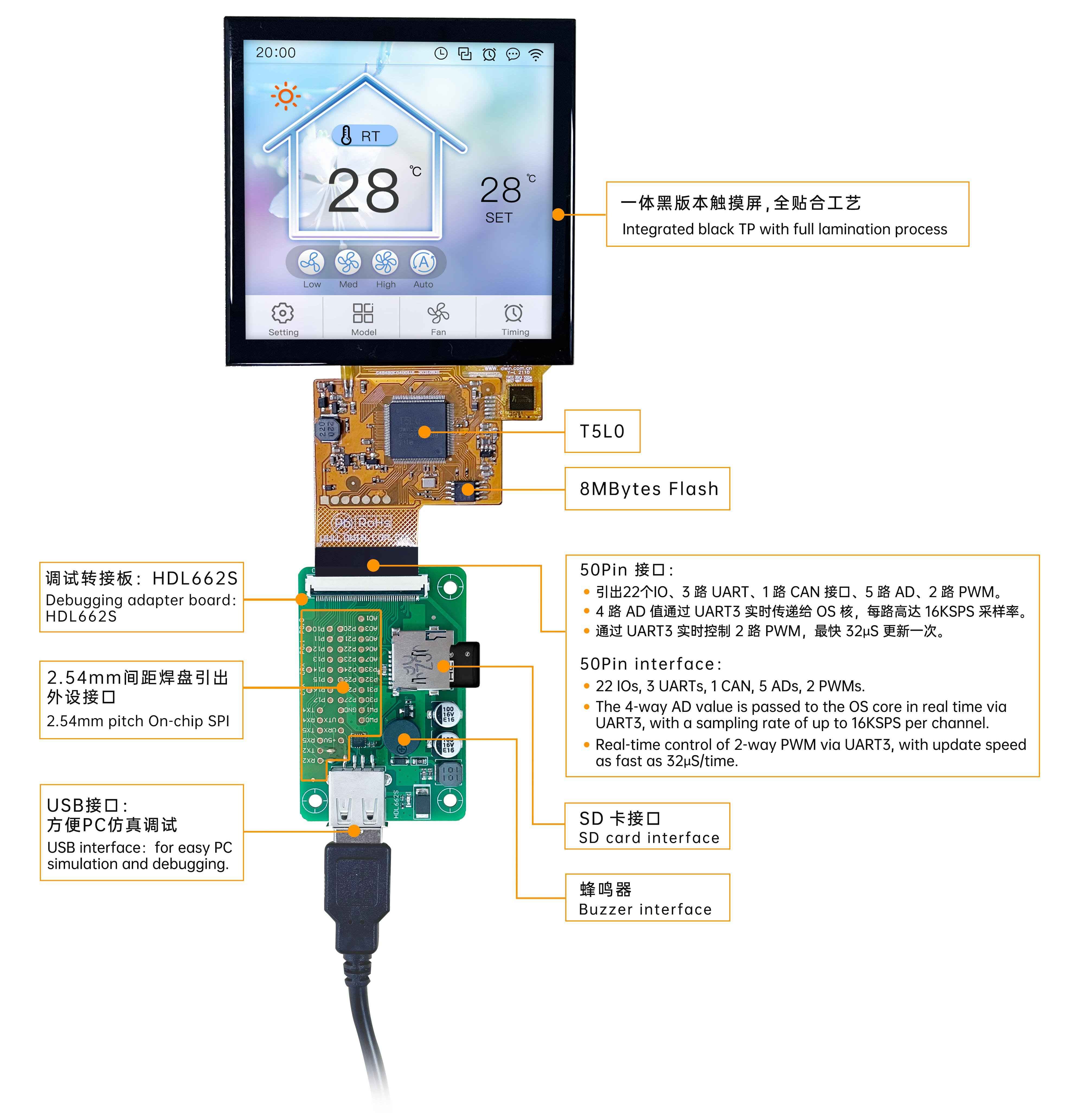 DMG48480F040_01W DWIN T5L0 UART HMI 4.0" ультратонкий IPS ЖК-дисплей COF серии